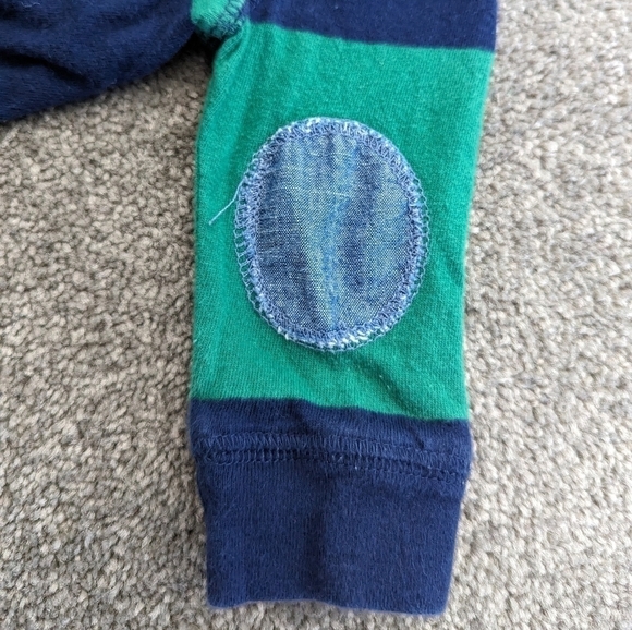 BABY Gap blue and green thick striped hooded footies romper arm patch 3-6 months - Picture 5 of 5